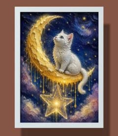 金の月が夢を滴らせ、白猫が星の光に願いを乗せる - メルカリ