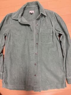 90s L.L.Bean コットン太畝コーデュロイシャツ グリーン S 短丈古着のサムネイル
