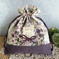 パッチワーク巾着袋✤パープル系花柄①✤ハンドメイド - メルカリ