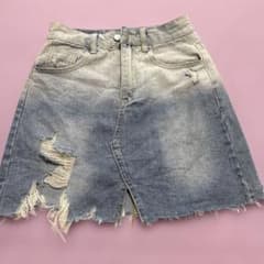 デニム ミニスカート キュロット ダメージ加工のサムネイル