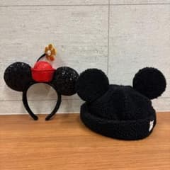 ディズニー公式　カチューシャ&ボアキャップ帽子　セット　黒のサムネイル