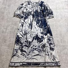 LEONARD レオナール 花柄 パフスリーブ ロングワンピース 青 白 - メルカリ