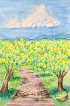 原画 水彩画 レモン畑と小鳥さん 値段は※900円です - メルカリ