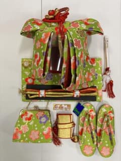 七五三　新品　結び帯セット　黄緑　梅　鹿子柄　カラフル装飾　日本製 七五三 新品 結び帯セット 黄緑 梅 鹿子柄 カラフル装飾 日本製 - メルカリ