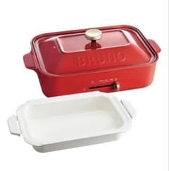 【新品未使用】BRUNO コンパクトホットプレート レッドセラミックコート鍋付きのサムネイル
