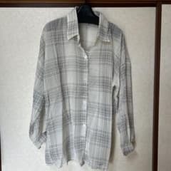 4XL 白と黒のチェック柄長袖シャツのサムネイル
