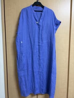 【新品未使用】PICONE 麻素材　半袖 ワンピース　ブルー 新品未使用】PICONE 麻素材 半袖 ワンピース ブルー - メルカリ