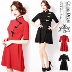 dazzystore パイピングバイカラーチャイナAラインミニドレスのサムネイル