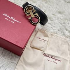 箱付き フェラガモ ダブルガンチーニ 黒金バックル レザーベルト 希少  