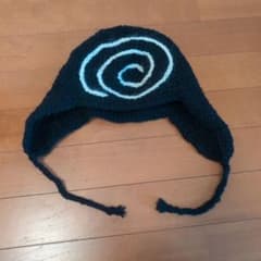 ハンドメイド ニット帽子 渦巻き模様 ブラックのサムネイル