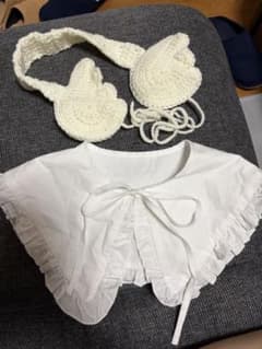 ホワイト フリル つけ襟 ニットヘッドドレス セットのサムネイル