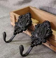 黒い装飾的なウォールフック 2個セットのサムネイル