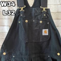 カーハート USA オーバーオール 刺繍 ダブルニー キルティング 黒34×32
