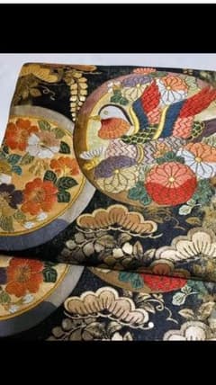 《桃山調の華麗さ♪》西陣織金彩唐織袋帯 四季花に鴛鴦や蝶の丸紋のサムネイル