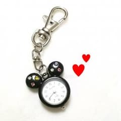 ミッキー型・時計キーホルダー♥黒のサムネイル