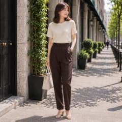 たち英（たちばな）ハイウエスト タック入り テーパードパンツ ダークブラウンのサムネイル