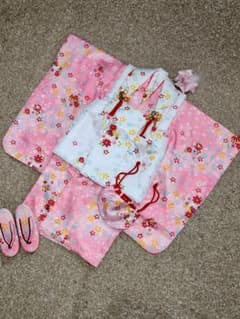 【値下げ】七五三 3歳着物 被布セット ピンク 桜柄のサムネイル