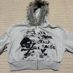 ファー付き ジップアップパーカー グレーのサムネイル
