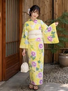 浴衣 単品 イエロー 朝顔柄 レディースのサムネイル