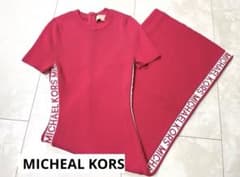 MICHAEL KORS マイケル コース　サイドロゴニットワンピ 半袖 ピンク 美品 MICHAEL KORS マイケルコース サイドロゴライン ワンピース S