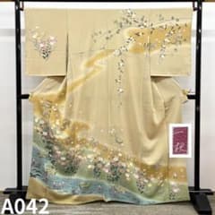 作家物 落款入 友禅 訪問着 花々 流水 正絹 躾糸付き A042 - メルカリ