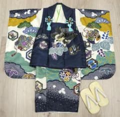 七五三 3歳男の子着物（被布コート）セット◇刺繍入り 濃紺色系 
