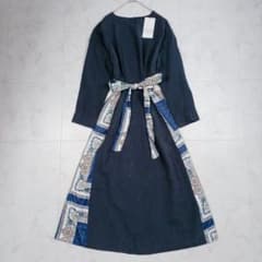 新品タグ付き ZARA ロングワンピース スカーフ柄 異素材 Aライン リボン