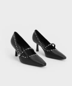 【美品】CHARLES & KEITHスタッズ ポインテッドトゥブロックミュールのサムネイル