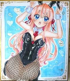 オリジナル手描き アナログイラスト 中色紙 バニーガール - メルカリ