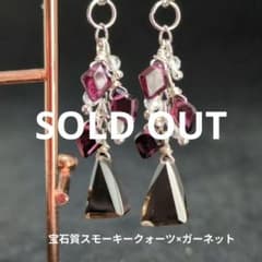 宝石質スモーキークォーツ×ガーネット♡チャーム(シルバー)♡天然石