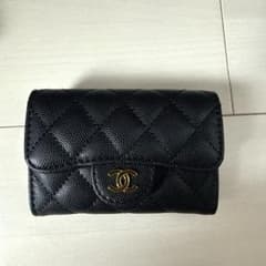 CHANEL 二つ折り財布/キャビアスキン/ゴールド金具 〜ノベルティ