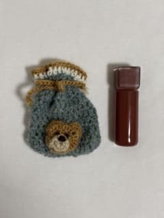 ハンドメイド かぎ針編み 巾着袋 くま ブルーグレーのサムネイル
