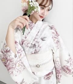 セパレート花柄浴衣 帯 パール飾り付きセットのサムネイル