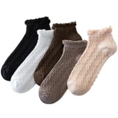 【新品5足セット】フリル靴下 レディース ケーブル編み くすみカラー 綿 レトロのサムネイル