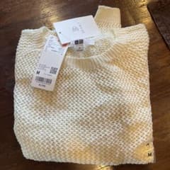 UNIQLO 3Dメッシュクルーネックセーター オフホワイト Mのサムネイル