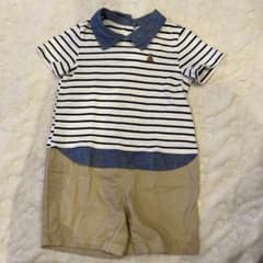 GAPストライプ半袖シャツ＆ショートパンツ 風ロンパース（80センチ）のサムネイル