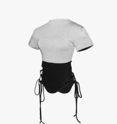 Theredthread split hem lace up tops グレー