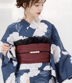 涼風の藍紺牡丹 Dita 浴衣・帯・オーガンジー帯・腰紐（2本） セット