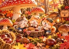 アートポスター 秋のティータイム 猫 柴犬 インテリア011