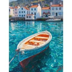 318 アートポスター 海 船 水面 景色 油彩風 風景画 絵画 インテリア