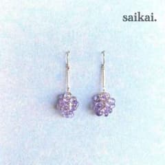 【738】ヴィンテージガラス チェコ ハンドメイド ピアス イヤリング パープル 388]つぶつぶチェコガラスのフックピアス 紫 パープル ハンドメイド