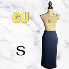 【GU】パフスウェットナロースカート　ダンボールニット　総ゴム　ネイビー　S