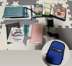 외장 미품 닌텐도 DS 초대 터키석 블루 상자 충전기 포함 카세트 3 개 취설 첨부