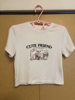 Dazy 猫プリント リブTシャツ ホワイト Lのサムネイル
