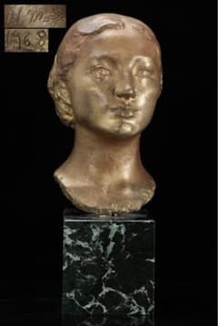 彫刻家 茂木弘之 ブロンズ女性胸像 銅像 1968年刻印 大理石台付 オブジェ 彫刻家 茂木弘之 ブロンズ女性胸像 銅像 1968年刻印 大理石台付