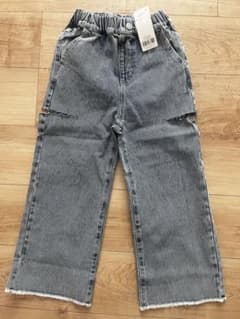 120cm ブリーチ色コットンパンツ フリンジ裾　ダメージジーンズのサムネイル
