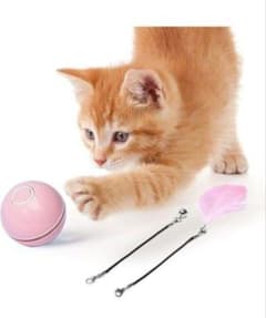 猫おもちゃ 自動 羽と鈴 LEDポインター機能付 猫ボール ペット用おもちゃのサムネイル