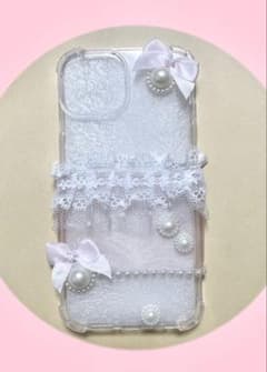 iPhone13/14 핸드메이드 케이스 리본 레이스 걸리 한국 핑크