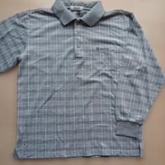 【新品訳あり】シニア チェック柄 長袖シャツ ポロシャツ グレー系