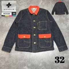 XLARGE デニム ジャケット 32 切替 ワーク リジッド オレンジ 濃紺 